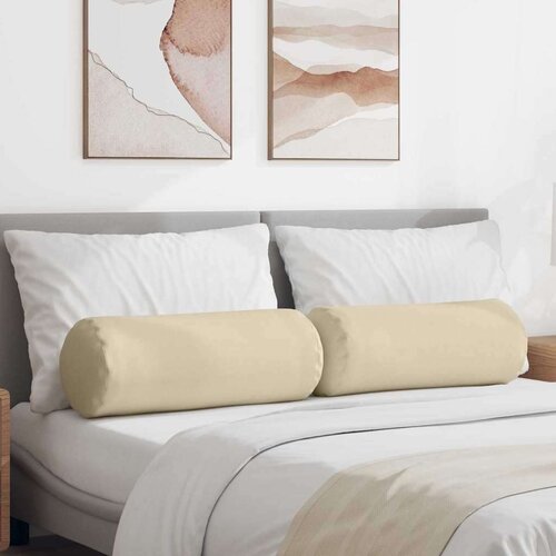 vidaXL valjkasti jastučići 2 pcs krema Ø 25 x 70 cm tkanina Cene