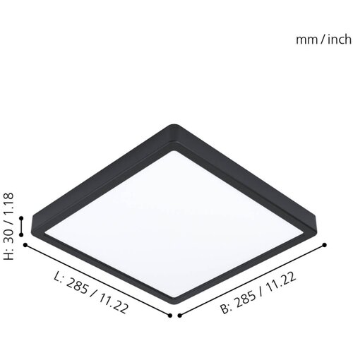 Eglo Fueva 5 nadgradna led, 20w, 2300lm, ip44, 285x285, crna/čelik/plastika Slike