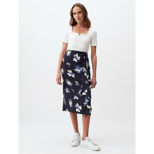 Jimmy Key Navy Blue Normal Waist Floral Patterned Midi Skirt Slike