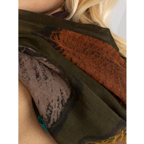 Fashionhunters Khaki women's scarf with a print
