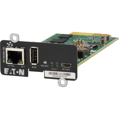 Eaton Network Managment Card - M3; Web/SNMP communications; Ethernet 10/100/1000BaseT; For UPS: 5P, 5PX, 5PX G2, 5SC Rack, 9PX, 9PXM, 9SX, 9130, Ferrups FX, 9E, 93PS, 91PS, 91PS Monoblock, 93 Slike