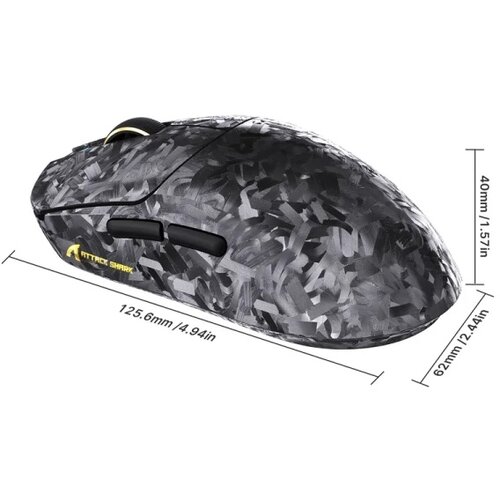 Attack Shark Bežični gaming mi&amp;scaron; RS3Ultra PAW3955MAX/52000 DPI/8KHz/Lightweight/Black Carbon Slike