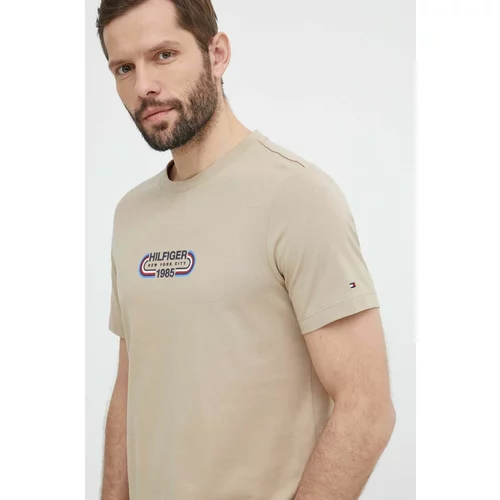 Tommy Hilfiger Pamučna majica za muškarce, boja: bež, s tiskom, MW0MW34429