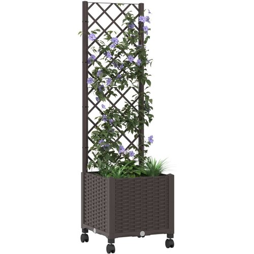  Vrtni saksija s re&amp;scaron;etkom i kotačima Smeđa 40 x 40 x 146 cm PP - Smeđa 40 x 40 x 136 cm s kotačima Slike