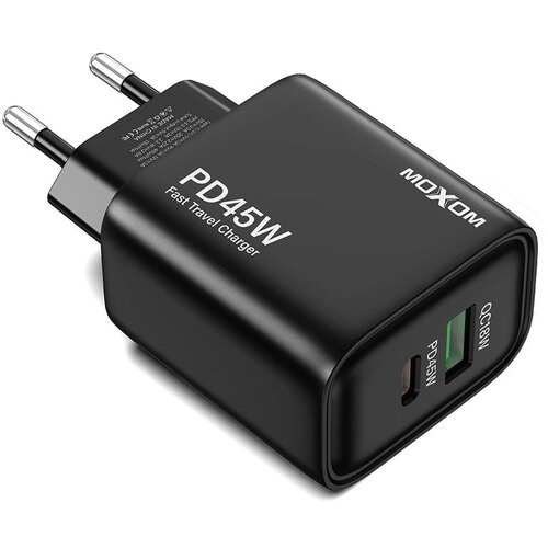 Moxom Punjač MX-HC178 USB+Type-C QC18W PD45W/ crna Slike