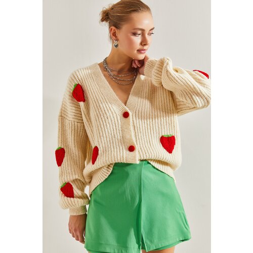 Bianco Lucci Women's Strawberry Buttoned Knitwear Cardigan Slike