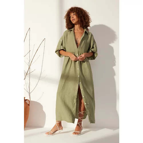 Trendyol Green 100% Linen Oversize Dress