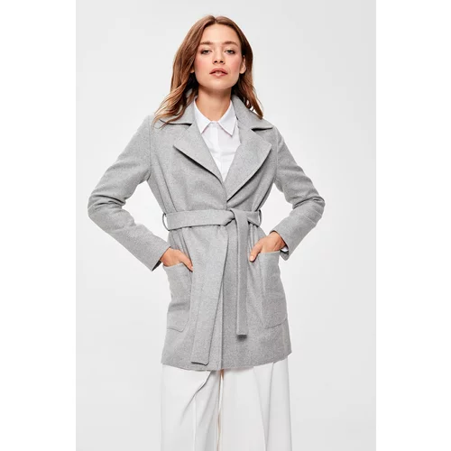 Trendyol Gray Belted Wool Cachet Coat