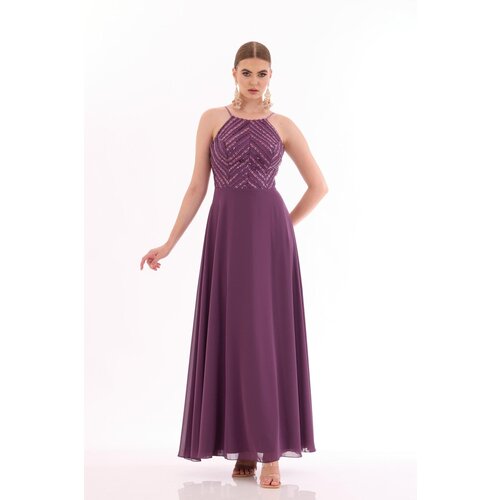 Carmen Plum Halter Sequined Long Evening Dress. Cijene
