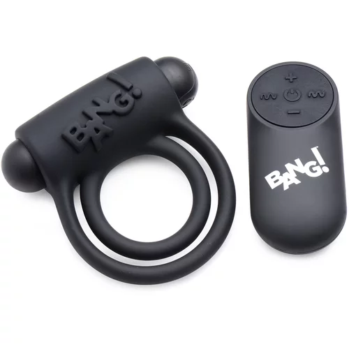 Bang! Cock Ring 28X Silicone & Bullet with Remote Black