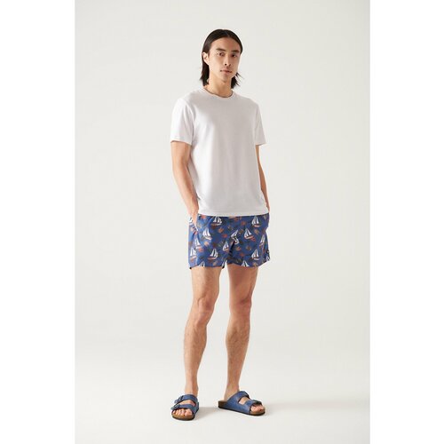 Avva Men's Dark Blue Printed Swim Shorts Slike