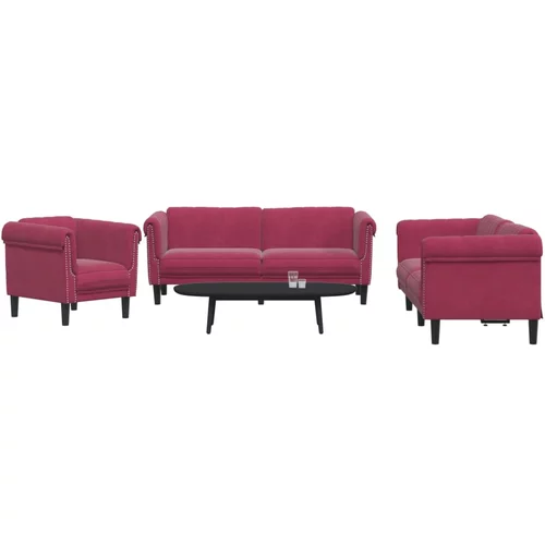  3-dijelni set sofa crvena boja vina baršunasti