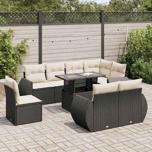  9-dijelni set vrtnih sofa s jastucima crni od poliratana Slike