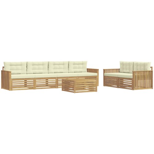  Set vanjskih sofa 7 kom. Bijela i krem Čvrsto drvo akacije Slike