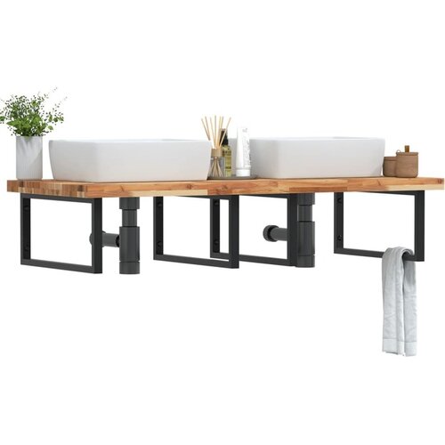 vidaXL Zidna polica za Lavabo - Umivaonik od čelika i masivnog bagremovog drva - tamno smeđa i crna 140 x 60 x 4 cm 1 Pravokutno Cijene