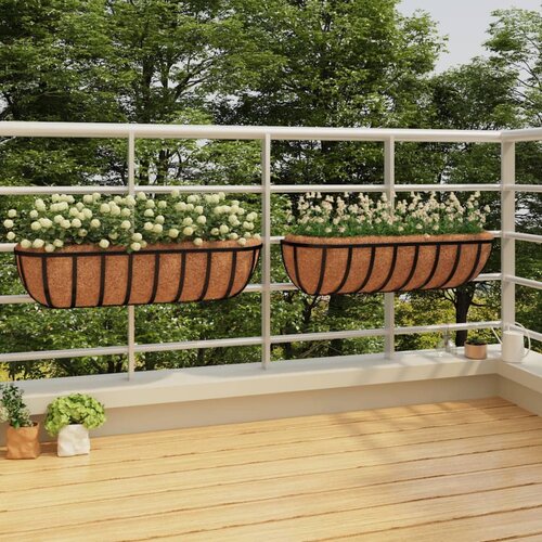 VidaXL Zidna korita crna 2 kom obloge od kokosa 76x21x16 cm čelična Slike
