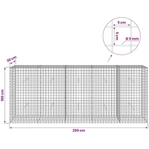  Gabion s 5 mm žicom i mrežom 5x5 cm 250x30x100 cm Slike