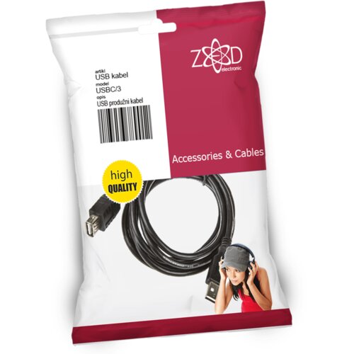Zed_Electronic USB 3.0 produžni kabl, dužina 3.0 metra - USBC/3, Crni Slike