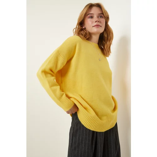 Happiness İstanbul Women's Yellow Oversize Knitwear Sweater