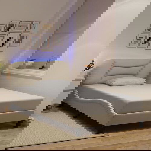  The Living Store Posteljni okvir z LED lučkami krem 100x200 cm tkanina - Posteljni Okvir, (21529335) Cene