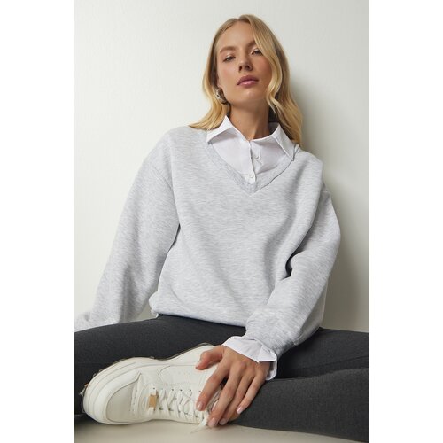 Happiness İstanbul Women's Gray Shirt Detailed Knitted Sweatshirt Slike
