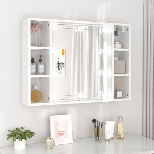 VidaXL ormarić s ogledalom i led svjetlima sjajni bijeli 76x15x55 cm Slike