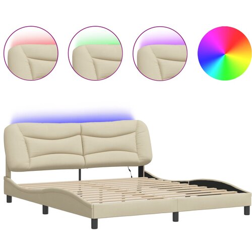 Maison Chic Posteljni okvir - Dvoposteljna postelja - Zakonska postelja z LED lučkami krem 180x200 cm blago-J5664, (21774208) Cene