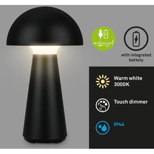 BRILONER LED prigu&amp;scaron;iva, punjiva, dodirna spolja&amp;scaron;nja stolna lampa LED/2,6W/5V 3000K IP44 crna Slike