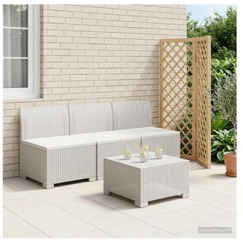 vidaXL Sofa za vrt za 3 osobe sa izgledom rattan 3-sjedalo PP Bijela - Bijela 3 x sredina bez jastuka Cijene