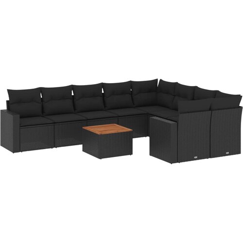  10-dijelni set vrtnih sofa s jastucima crni od poliratana Slike