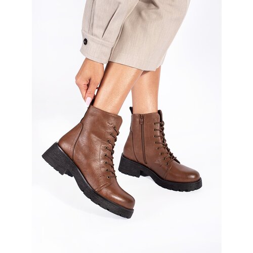 Sergio Leone Brown leather ankle boots with a thick sole by Slike