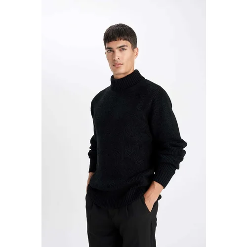 Defacto Men's Black Non-Pilling Anti-pilling Regular Cut Half Turtleneck Sweater