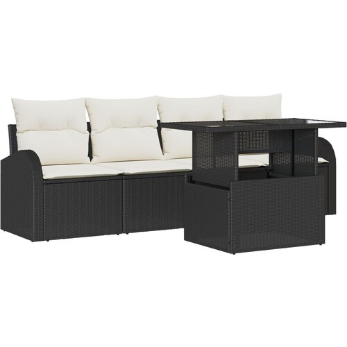 vidaXL 5-dijelni set vrtnih sofe s jastuCima Crni Poli Ratan, Dvosjed vrtna sofa sa skladištem i jastuCima Crni Poli Ratan Cijene