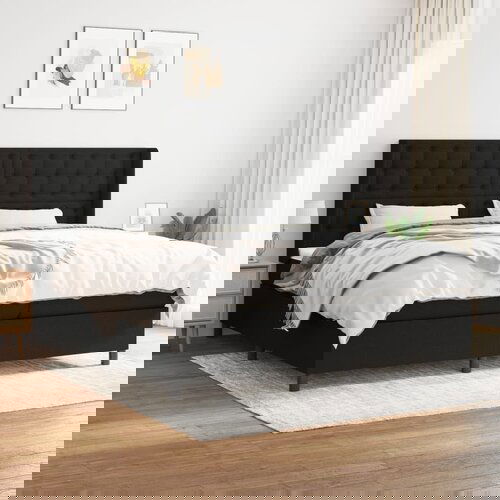 The Living Store Box spring postelja z vzmetnico črn 200x200 cm blago - Box Spring Postelja, (21497115) Cene