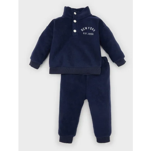 Defacto Baby Boy 2-Piece Set Stand Collar Buttoned Printed Polar Fleece Sweatshirt Sweatpants