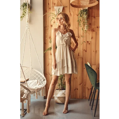 Fasardi Chiffon dress with tied straps, beige