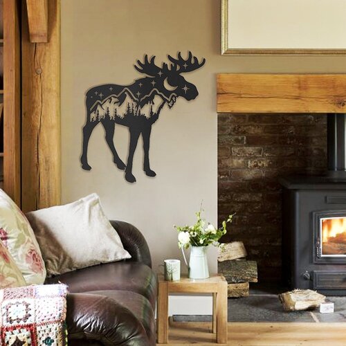 Wallity landscape moose metal wall art - APT628 black decorative metal wall accessory Slike