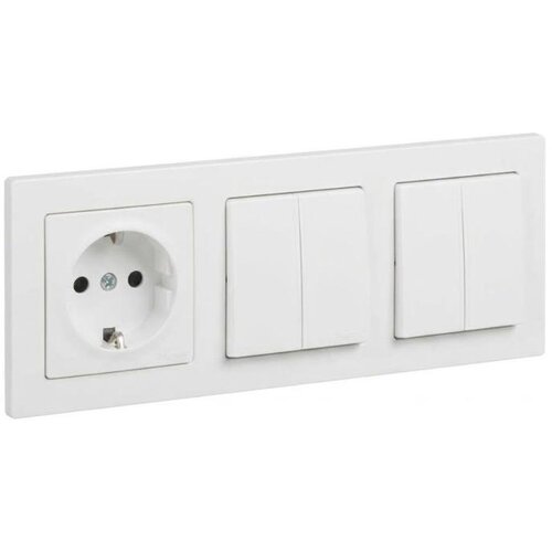 Legrand 2x dupli prekidač č. 5 i kućna SCHUKO utičnica sa ramom SUNO 250V bela Slike