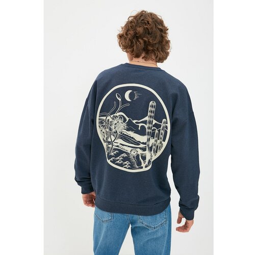 Trendyol indigo men's printed oversize fit sweatshirt Slike
