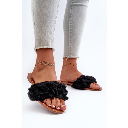 Boto FS1 Women's Flat Sandals with Fringes Black Rialle Cene