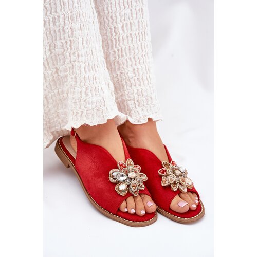 S. BARSKI Women's Sandals On Flat Heel With Decoration S.Barski KV27-001 Red Cene