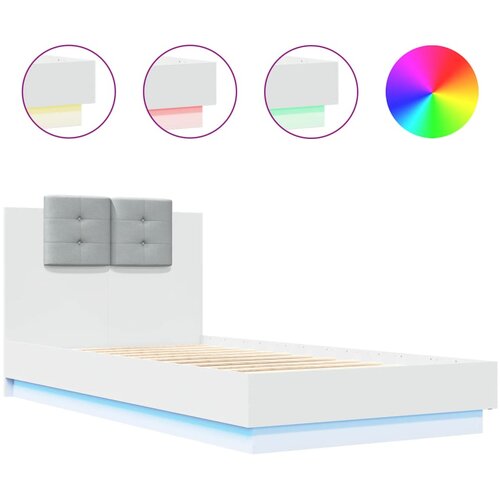 Maison Chic Posteljni okvir - Enojna postelja - Postelja za odrasle z vzglavjem in LED lučkami bela 75x190 cm, (21696194) Slike
