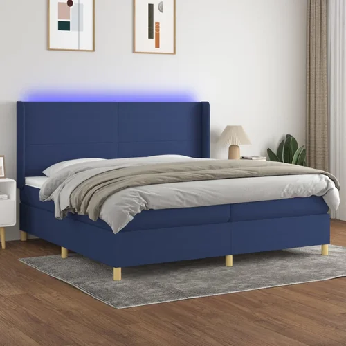 The Living Store Box spring postelja z vzmetnico LED modra 200x200 cm blago - Box Spring Postelja, (21518509)