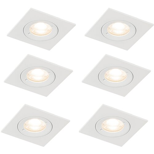 QAZQA Komplet 6 vgradnih reflektorjev belih kvadratnih GU10 50 mm IP44 - Xena Cene