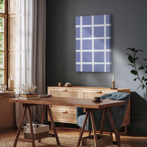  Slika - Lines and Symmetry - Expressive White Grid on a Blue Background 40x60 Akustična Slike