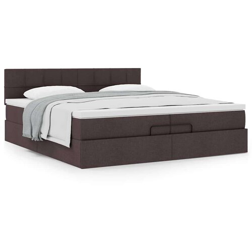 VidaXL otomanski krevet s madracem tamnosmeđi 200x200 cm tkanine Slike