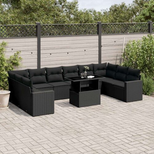  11-dijelni set vrtnih sofa od poliratana s jastucima crni Cijene