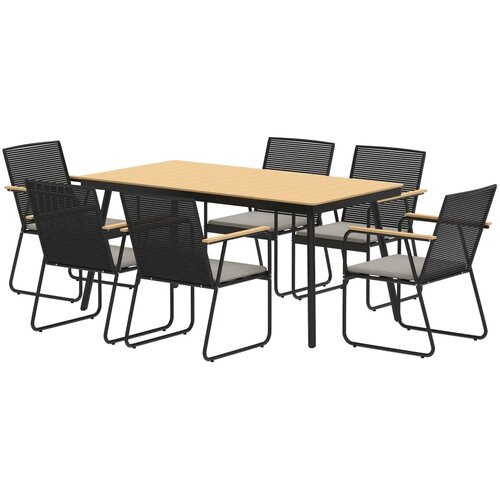  7-dijelni metalni blagovaonski set za 6 osoba blagovaonski stol sa 6 stolica blagovaonski set prirodno drvo + crna boja Slike