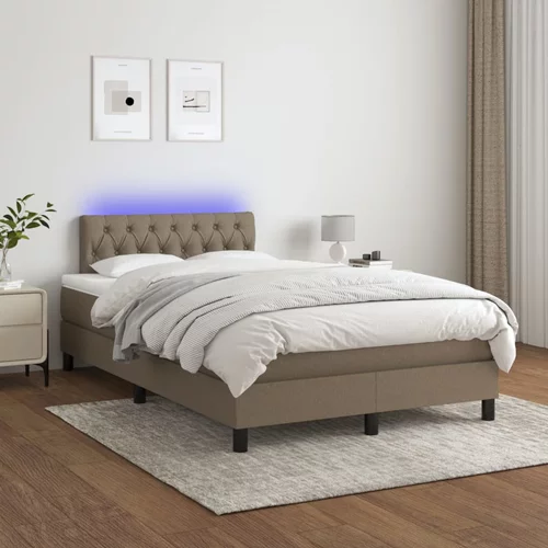  Krevet box spring s madracem LED smeđesivi 120 x 200 cm tkanina