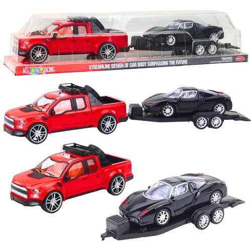 Set terenskog automobila Crveni kamion za vuču Crni sportski automobil 59 cm Cene